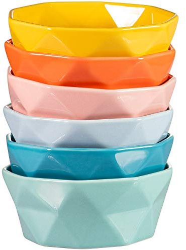 Porcelain Ramekins Dessert Bowls - 8 Ounce Ceramic Oven Safe Geometric Bowl for Baking Creme Brulee Dessert Pudding Ice Cream Snack Souffle Party Decoration Bouillon Cups - Set of 6