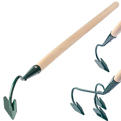 KADAX Grubber, Gartenkralle, Gartenhacke zum Lockern des Bodens, Kultivator für Garten, Handgrubber aus Metall, Blumenkralle, Gartenzubehör, Blumenharke, Bodenlüfter (1 Zinken, mit Holzstiel)