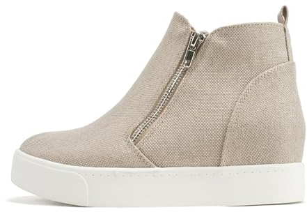 Soda Taylor Hidden Wedge Booties Fashion Sneaker Shoes Side Zipper (Natural Canvas, 11)