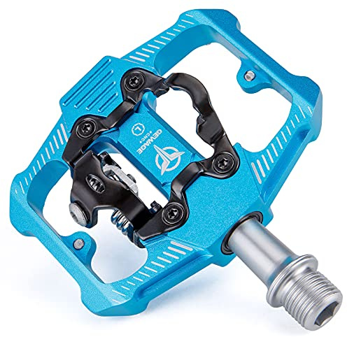 GEWAGE Fahrradpedale für SPD, 3 Abgedichtete Lager, Doppelfunktion, Flach und Klickpedal, leichte Aluminium MTB Pedale 9/16 Zoll mit Stollen für MTB, Rennrad