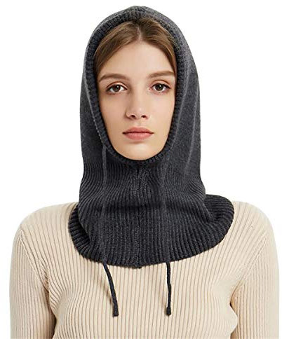 Cozylkx Strick Kapuzenschal, Strickmütze Kaschmir Wintermaske Mütze Mützen Kapuzen Strickmütze Schal Maske Mütze Unisex, Dunkelgrau