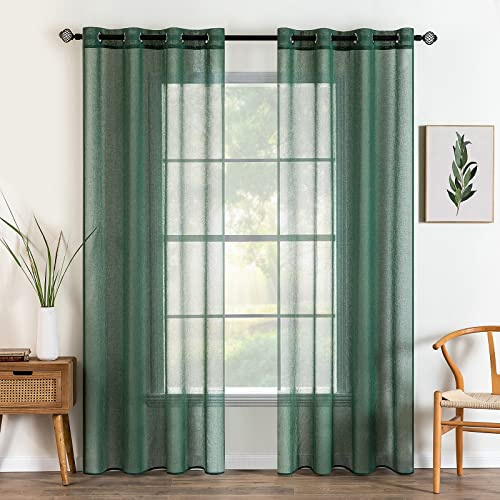 MIULEE Kurzvorhang mit Ösen transparent 140x175 cm 2er Set Dunkelgrün | Sheer Voile Kurzgardine und Ösenschal, lichtdurchlässiger luftig Vorhang für Küche, Wohnzimmer, Schlafzimmer, Bad, dekorativ