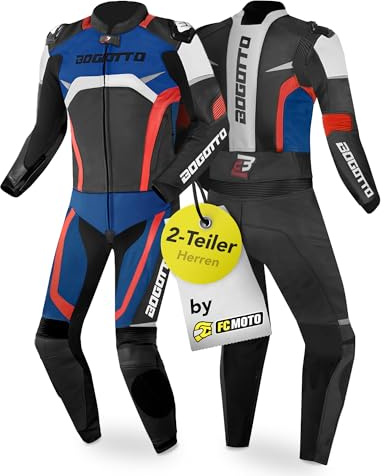 Bogotto Misano Tuta in pelle da moto a due pezzi, nero/bianco/rosso/blu, 46