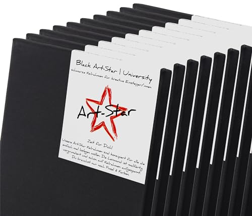 Art-Star 10x University Black KEILRAHMEN 20x20 cm | Schwarze Leinwände auf Keilrahmen 20x20 cm | Leinwandtuch vorgrundiert, malfertige bespannte rechteckige Keilrahmen mit Leinwand zum malen
