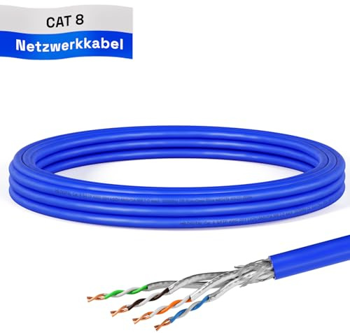 hb-digital 5m CAT 8 Netzwerkkabel LAN Kabel Verlegekabel Ethernet Installationskabel 40 Gbit/s AWG 22/1 reines Kupfer S/FTP LSZH BauPVO Klasse B2ca Datenkabel Simplex - Blau