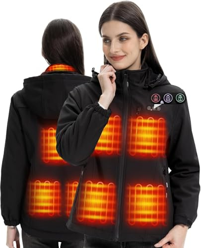 ARRIS Women's Heated Jacket, Electric Heating Warm Coat Waterproof 7.4V Battery Powered for Outdoor Camping Hiking Golf