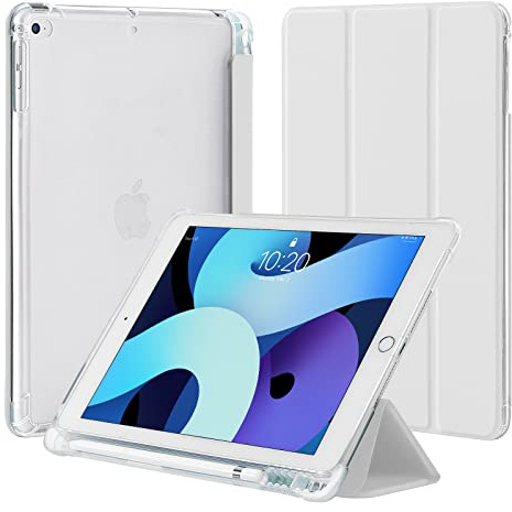 4UBonLife Case for iPad 6th / 5th Generation 9.7 inch 2018 2017 with Pencil Holder, Compatible with iPad Air 2/1, Slim Lightweight Soft TPU Case, Translucent Frosted Back Cover Shell, Light Grey