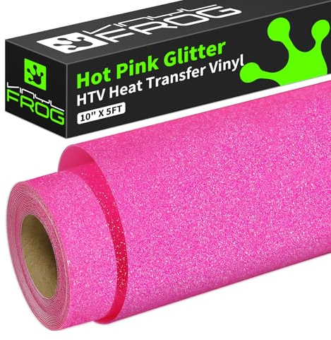 VINYL FROG Glitzer-Wärmetransfer-Vinyl, 25,4 cm x 1,5 m, Pink Glitter HTV, zum Aufbügeln, für T-Shirts oder andere Stoffe