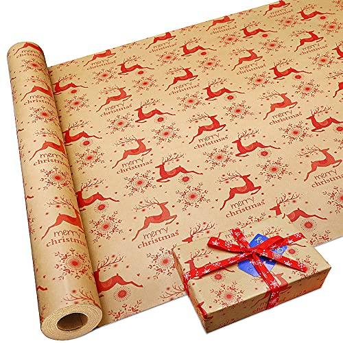DOJoykey 16m Elch Muster Recycelbares Kraftpapier für Weihnachts Partydekoration