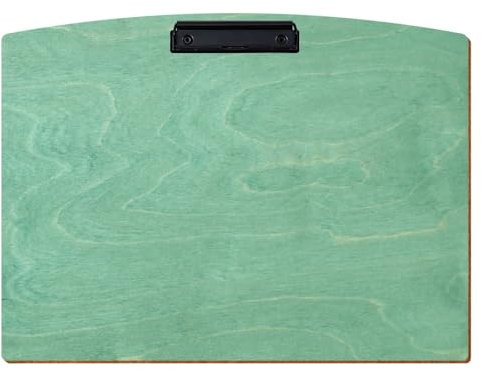Bütic Holz Klemmbrett Segmentform Minzgrün für DIN A3 A4 A5 A6 aus 3 mm Birkensperrholz und mit widerstandsfähigem Klarlack versiegelt, Format:A3 quer, Klemme:Bügelklemme schwarz