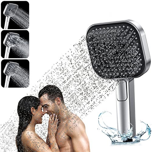Duschkopf Regendusche Duschbrause Wassersparend Handbrause Druckerhöhend Großer mit 3 Strahlarten Brausekopf Dusche Energie Sparduschkopf Hochdruck Raindance Duschköpfe Regenduschkopf (Silber)