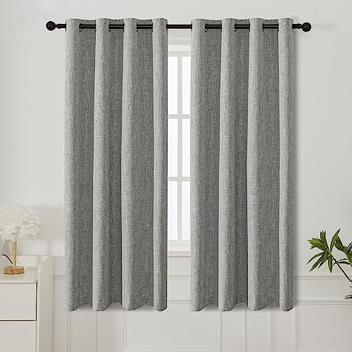 INLINAS Verdunkelungsvorhänge mit Bambusknotenstruktur aus Leinen – 100 % lichtblockierend, geräuschreduzierend und wärmeisolierend, dreilagiger Stoff, Hellgrau, 132x183 cm