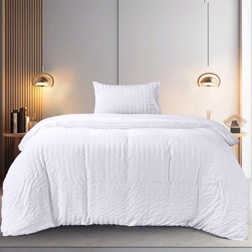 Utopia Bedding Seersucker Duvet Cover - Single Duvet Cover Set with Pillowcase - Soft Microfibre Polyester Seersucker Bedding (White)