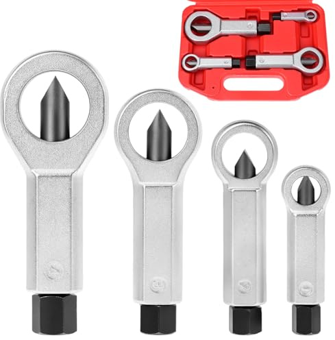 QWORK® 4 Piezas Tronzatuercas Rompetuercas con Estuche, Acero para Rodamientos, 9-12 mm, 12-16 mm, 16-22 mm, 22-27 mm