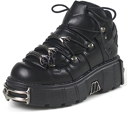 Damen-Stiefel mit hohem Absatz, Punk-Gothic-Cosplay-Damen-Stiefeletten, klobige Plateau-Keilschuhe, Nietenschädel-Pumps