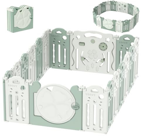 UBRAVOO Parque Infantil Grande, Parque Infantil Plegable para bebés Centro de Actividades para niños Patio de Juegos de Seguridad Hogar Interior Exterior (18 Paneles, Verde-Blanco)