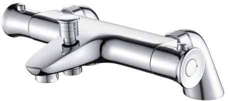 Namuoto Mitigeur Baignoire Thermostatique avec Bouton de Sécurité à 38 °Mitigeur Thermostatique Bain Douche, Robinet Thermostatique pour Baignoire, Chromé, Laiton
