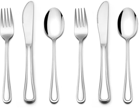 Onader Kids Cutlery Set, 6 Piece Stainless Steel Children Flatware Safe Toddler Tableware - 2 x Knives, 2 x Forks & 2 x Spoons, Mirror Polish & Dishwasher Safe