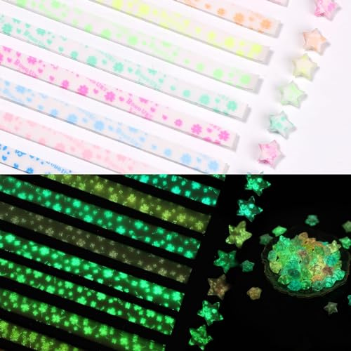 840pcs Origami Star Paper, Glow in The Dark Lucky Stars Paper Strips Luminous Folding Paper Strips Star Decoration for Arts Paper Craft Gift Decor Supplies (4 Styles)