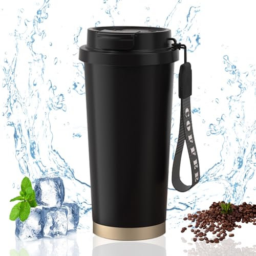 Mug Isotherme 530ml, Thermos Café Étanche En Acier Inoxydable, Tasse Isotherme Sans Bpa, Mug Isotherme Cafe 100% Hermétique, Travel Mug Isolé Sous Vide Pour Café Chaud Et Froid, Lait Et Thé (Noir)