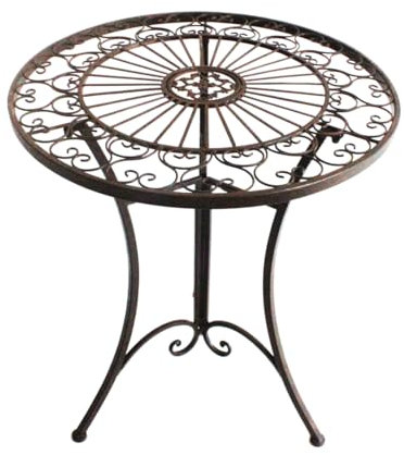 Dehner Table de Jardin Antique, résistante aux intempéries, Table décorative pour intérieur/extérieur, env. Ø 61 cm, Hauteur 72 cm, Fer, Marron foncé