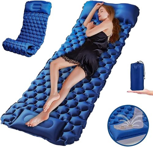 Zodight Isomatte Outdoor, Aufblasbare Isomatte Camping mit Fußpresse Pumpe, 200cm Ultraleichte, wasserdichte Klappbare Camping Matratze für Wandern Reisen Strand (Blau)