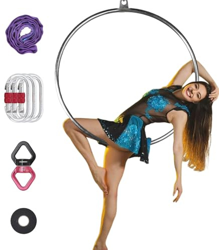 PRIORMAN ohrloser Aerial-Reifen-Set, SGS-zertifizierter Edelstahl-Aerial-Yoga-Ring, Bruchlast 5777,55 kg (12737,30 lbs), komplettes Aufhängungszubehör, drehbar für Zuhause, Studio, Zirkus und Fitness