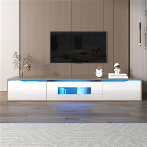Meuble TV Brillant avec Lumière LED À Changement De Couleur Meuble TV pour Salon Chambre À Coucher Table TV Buffet Meuble Bas Meuble TV Meuble TV Blanc