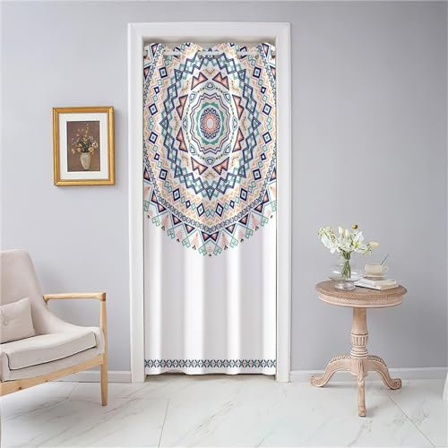 Odot Türvorhang Blickdicht mit Ösen, Stilvoller Bohemian-Druck Verdunkelungsvorhang Raumverdunkelung Raumteiler Vorhang für Wohnzimmer Schlafzimmer Fenster Tür Schrank (80x180cm,Mandala)