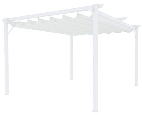BRICOZONE Pergola Gazebo Giardino Bianco Acciaio 3x4M | Telo Retrattile, Impermeabile, Richiudibile, Design Moderno Elegante