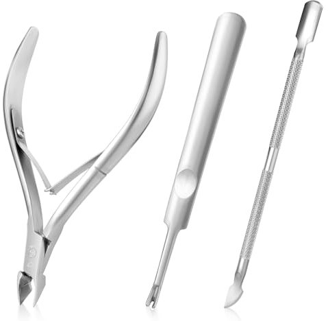 JIEYAO Nagelhautzange mit Nagelhautschieber Set, 3 Stück Zangen Nagelhaut Professionelle Pediküre und Maniküre Werkzeuge mit Edelstahl Doppelend Hauthautschieber und Nagelschaber Nagelhautentferner