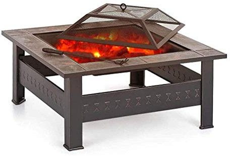 NOALED Foyer d'extérieur avec étagère de Grill, brasero en métal, Table carrée, Foyer de Jardin, Chauffage de terrasse avec Couvercle étanche