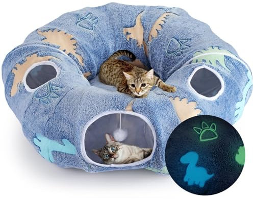 Maxetodo Katzentunnel Katzenhöhle Rund Rascheltunnel Für Katzen Indoor Faltbare Leuchtendes Design Katzen Donut Mit 4 Eingängen Katzenhöhle Für Haustiere Bis 10kg
