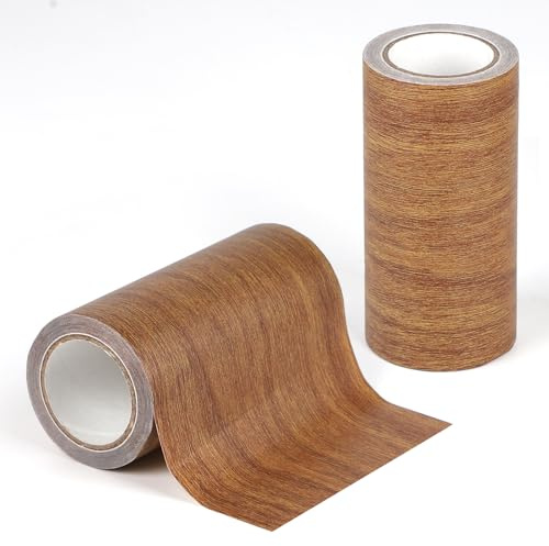 lalago Holzoptik Klebeband, 2 Rolle 15 cm x 4,57 m Realistische Holzmaserung Reparatur, Selbstklebend Holzmaserung Panzertape, Kratzer Reparatur für Weichsockelleiste, Türen, Wände, Möbel (Braun)