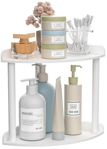 Sezanrpt 2 Tier Countertop Corner Organizer Shelf 7x7x8 Inch, White Acrylic Bathroom Organizer Corner Shelf for Countertop, Vanity Storage Organizer for Skincare, Cosmetics, Perfume