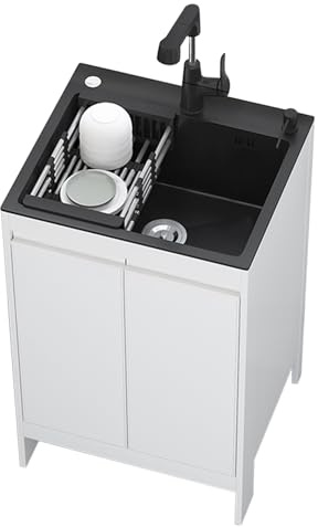 Fregadero de Cocina Independiente,Mueble Fregadero con Grifo Caliente y Fría,Fregadero Multifuncional de Acero Inoxidable,Lavamanos para Interior Exterior,para Lavar,Jardín,Comercial(60x45x79cm)