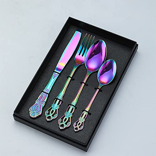 HPTHLY Abendessen Besteck Silberbesteck Set 32 Teilig Service Für 8 Besteck Utensilien Set Palast Stil Klassisch Retro Hohl Gravur Hochzeit Weihnachten Halloween Jahrestag Valentinstag Ca