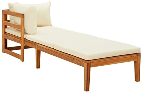 Xichuzi Sonnenliege mit 1 Armlehne Cremeweiß Massivholz Akazie, Gartenliege, Liegestuhl, Sonnenstuhl, Sonneninsel Outdoor, Liegen, Gartenmöbel, Bäderliege, Relaxliege - 316313