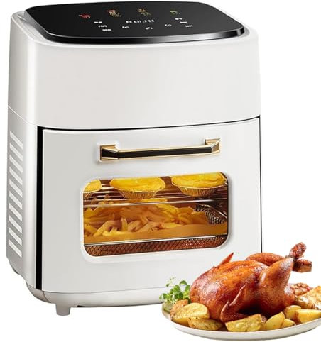 SUPER FOREST Digital Air Fryer 15L Visual Electric Oven with LED Screen 60°C-200°C Temperature Range Oil Free Cooking 360° heating circulation 1400W Toaster Oven for Kitchen Home Snack Bar white