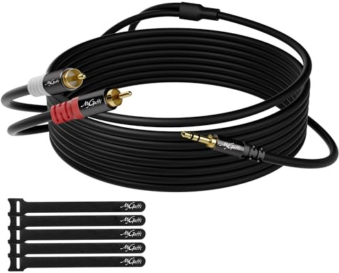 Mygatti Câble jack 3,5 mm Mâle vers 2RCA Mâle-15 m | 2 fiches RCA vers audio stéréo auxiliaire, câble répartiteur Aux-rca Y, pour casque, MP3, haut-parleurs, etc