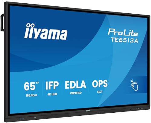 iiyama Prolite TE6513A-B1AG 163.9cm 64.5 IPS LED Large Format Display 4K UHD 40 Touchpunkte PureTouch-IR⁺ HDMI DP USB-C USB3.2 RS-232c RJ45 HDMI-Out 7H OPS WiFi Android 14 OS iiControl NFC AntiGlare