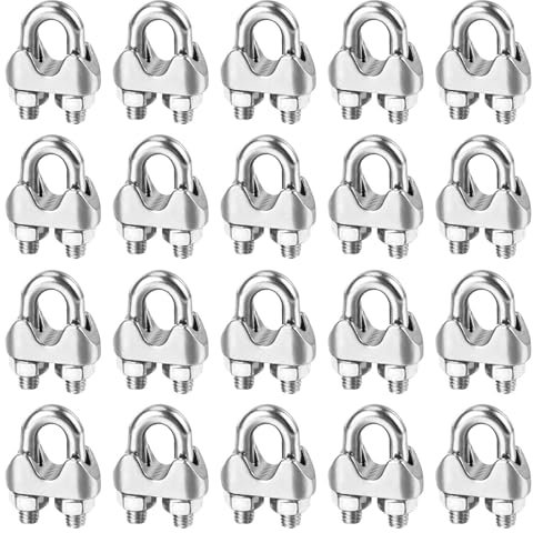 Abrazaderas Cables Acero M6,20 Piezas Abrazaderas de Cuerda de Cable de Acero Inoxidable U Sujetacables de Acero Wire Rope Clips con Tuerca de Bloqueo para Cercas de Jardín Tendederos