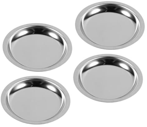 TOPPERFUN 4pcs Small 304 Stainless Steel Tea Bag Saucer Drip Tray Beverage Coaster for Dining and Coffee Tables, Decorative Metal Tea Bag Storage Dish Set