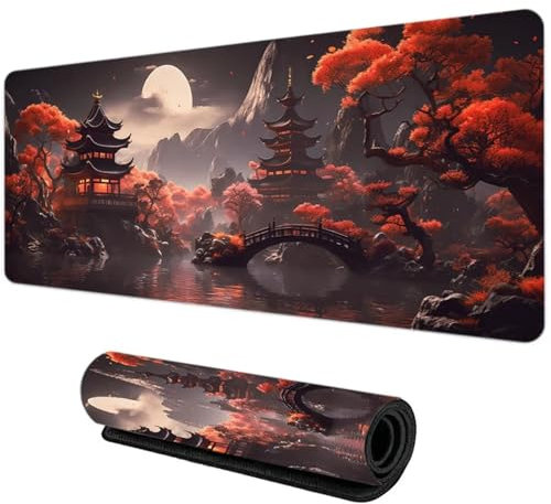 Tapis de Souris Gaming XXL Mouse Pad 900x400x3 mm Tapis de Bureau Grande Taille avec Coutures sur Les Bords Grand Tapis de Souris pour Gamer, Ordinateur, PC (Tour du Pont de la Lune)