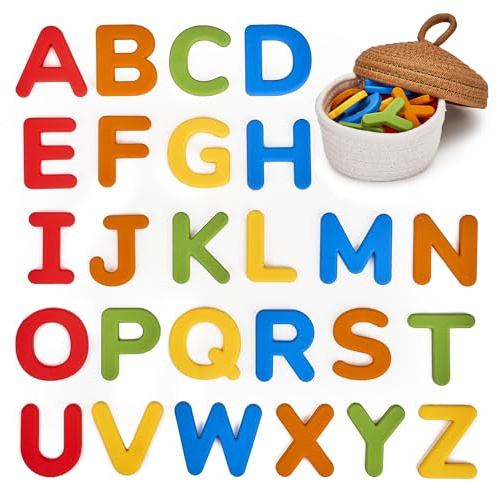 JoyCat Lettere Magnetiche in Silicone, 26 Lettere Maiuscole dell'alfabeto Magneti da Frigo per Neonati e Bambini, Magneti da Frigo Gioco magnetico per Imparare le Letter, Regali per Bambini1 2 3 anni