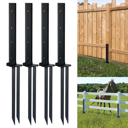4Pack Thickened Fence Post Repair Stakes Kit,Heavy Duty Iron Fence Post Brackets,Fixer Anchor Ground Spike for Repair Tilted or Broken Wooden Fence Posts Support