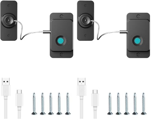 Kühlschrank Schloss mit Fingerabdruck, Schranksicherung Baby, Kindersicherung Ohne Bohren, Fenstersicherung Kinder, USB-Laden, Geeignet füR Haus und BüRo (Schwarz, 2 Stück)
