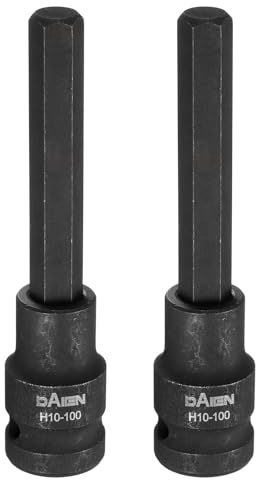 sourcing map Juego de 2 brocas hexagonales H10 de 100 mm de longitud, 1/2 pulgada de extensión métrica de impacto de extensión métrica de llave de carraca de acero S2, color negro