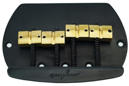 Guyker Bass Bridge String Spacing 19.3mm, 4 String Fixed Bass Bridge with Solid Brass Saddle & Iron Plate (GB1007, Black)