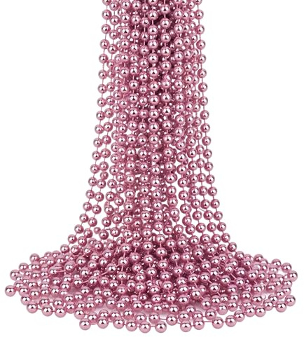 Trimming Shop Catena di perline natalizie metallizzate in oro rosa 9 m, 7,5 mm, per appendere alberi, artigianato fai da te, creazione di gioielli, decorazioni per la tavola delle vacanze, stile per